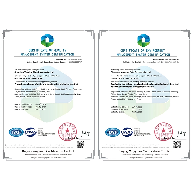 Aluminium Card Name Plate Metal Label for Mechanical Equipment